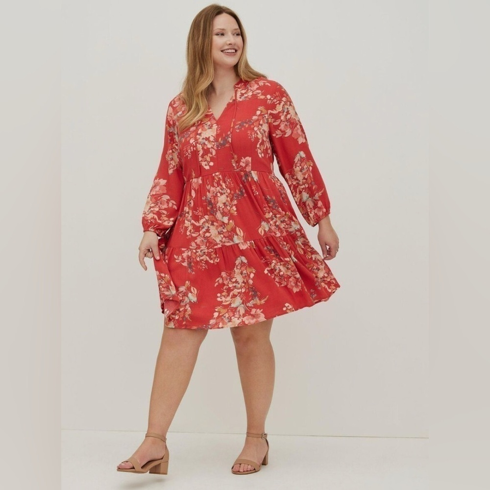 Torrid Crinkle Gauze Floral Coral Babydoll Boho Dress Size Large Spring Flowy